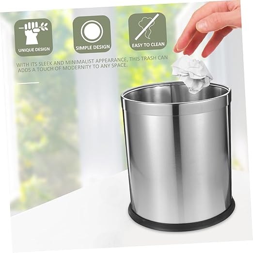 Trash Basket Stainless Steel Dustbin Office Wastebasket Kitchen Garbage Can
