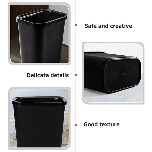 Thickened Plastic Trash Can Wastebasket Narrow Rectangular Open Garbage Bin with Press Ring Black Home Rubbish Can for Bathroom Bedroom Office Hotel Use