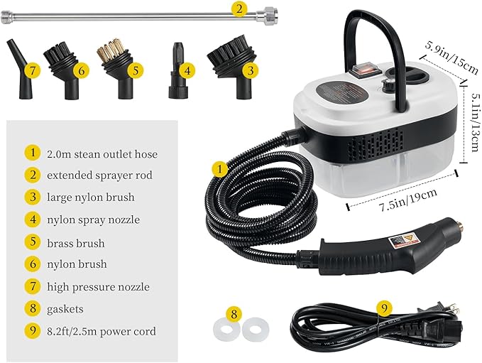 7 in 1 Steam Cleaner 2500W High Pressure Steamer for Cleaning Car Steamer Handheld Steam Cleaner for Home Use Hardwood Floor Steam Cleaner for Upholstery Kitchen Bathroom Grout
