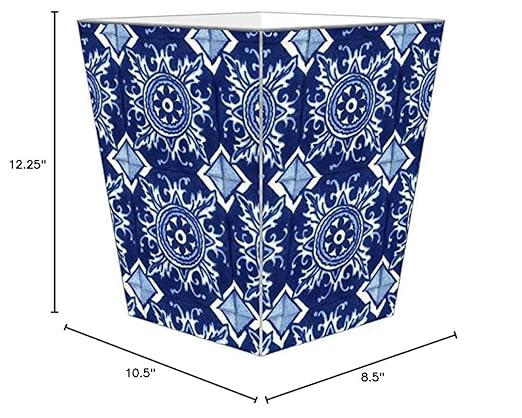 Marye-Kelley Mexican Tile Home Decor Blue Wood Wastepaper Basket