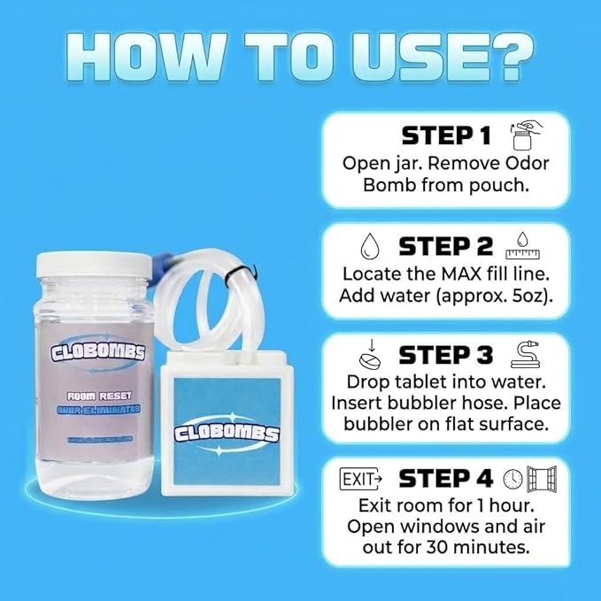 Odor Eliminator for Home - Advanced Chlorine Dioxide Odor Removal Kit Neutralizes Smoke Pet Urine Mildew &amp Skunk in 1 Hour - 400 Sq Ft Includes Bubbler