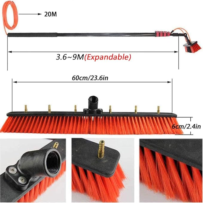 Outdoor Window Cleaning BrushExtendable Cleaner Conservatory Roof Water Fed Telesbrush Window Cleaning Pole Suitable for Photovoltaic Panel Cleaning Trucks Windows/12Ft/3.6