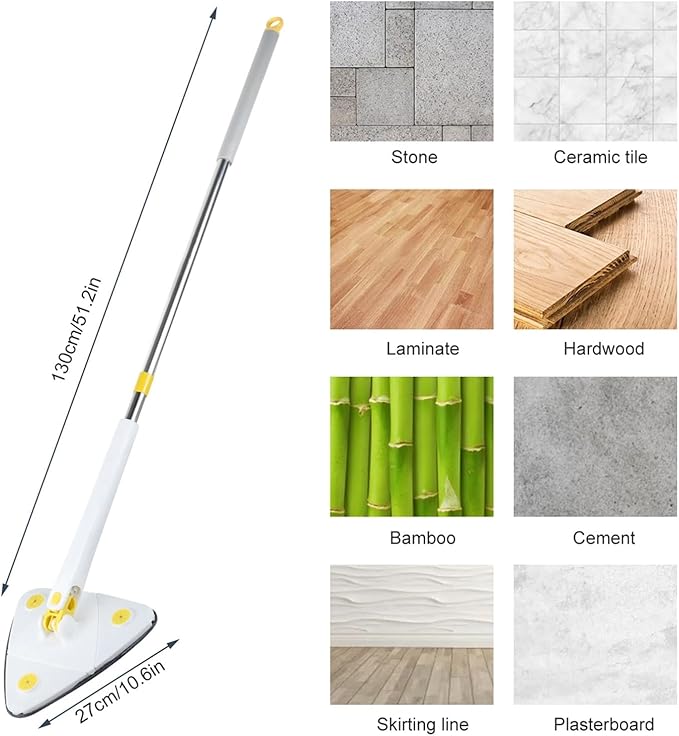 Telescopic Triangle Mop 360° Rotatable Cleaning Foldable Self Water Squeezing Wall Wet and Dry Use Home Tools
