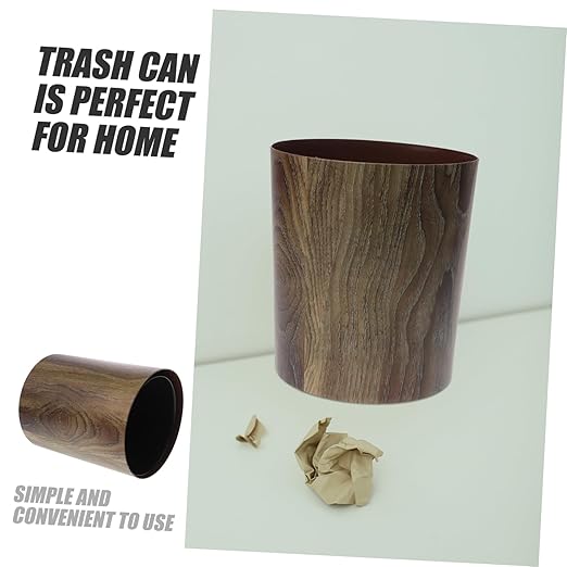 Cabilock Large Capacity Imitation Wood Grain Trash Can Bathroom Kitchen Office Waste Basket Storage Container