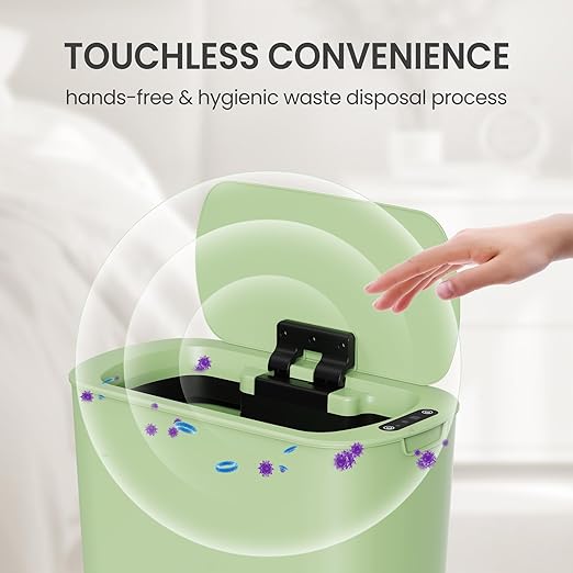 Cesun Motion Sensor Trash Can 5 Gallon Automatic Bathroom Garbage Can with Lid Touchless Smart Plastic Slim Wastebasket for Bathroom Office rv Bedroom Living Room Green