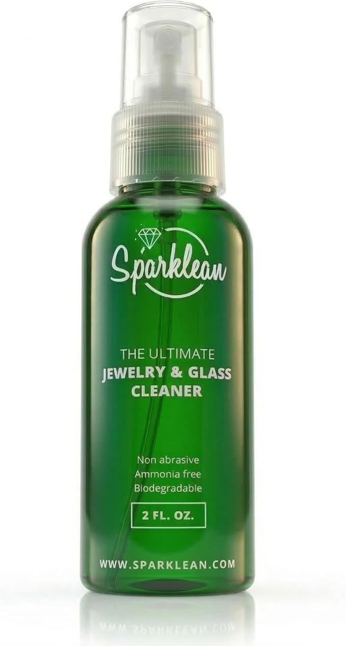 SPARKLEAN Jewelry &amp Glass Cleaner Spray (2 Oz) - Biodegradable Ammonia-Free Solution for Gold Silver &amp Diamond Rings - Safe for All Metals &amp Gemstones - Eco-Friendly - Travel Size