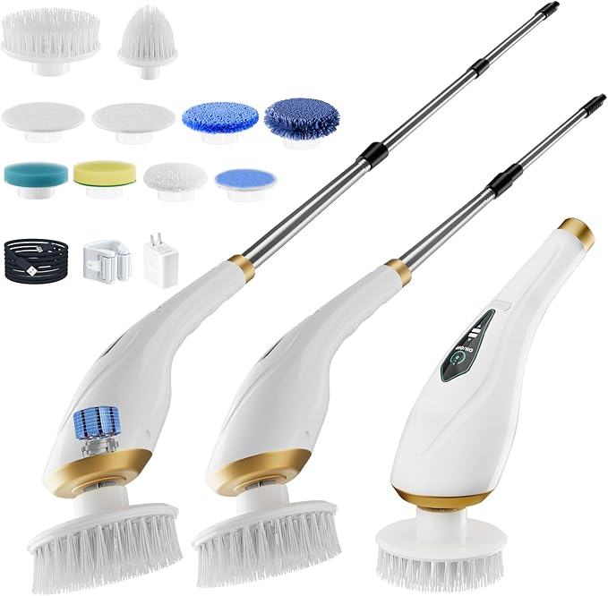 Electric Spin Scrubber Cordless Shower Cleaning Brush with 10 Replaceable Brush Heads Extendable Handle Up to 59 2 Speed Waterproof 2H Cleaning Time for Bathroom Shower Tile Glass Car