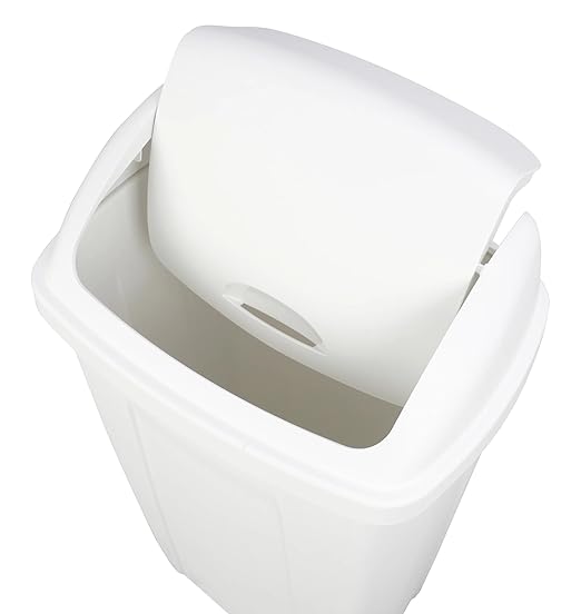 13 Gallon Trash Can Plastic Swing Top Kitchen Garbage Trash Can (White)
