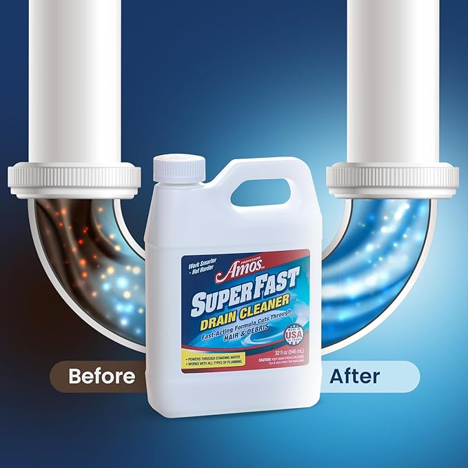 Professor Amos' Superfast Drain Cleaner Dissolve Hair Grease Food &amp Build Up Fast 4-6 Applications Per Bottle