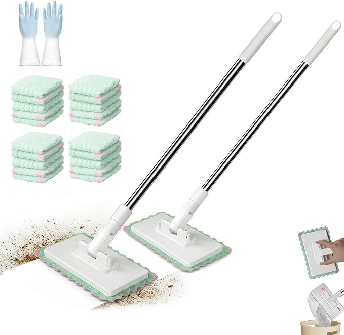 Lazy Mops Snap Grip Mini Mop Set Cloth Changing Mini No Wash Dry and Wet Use Retractable and Adjustable(2pcs)