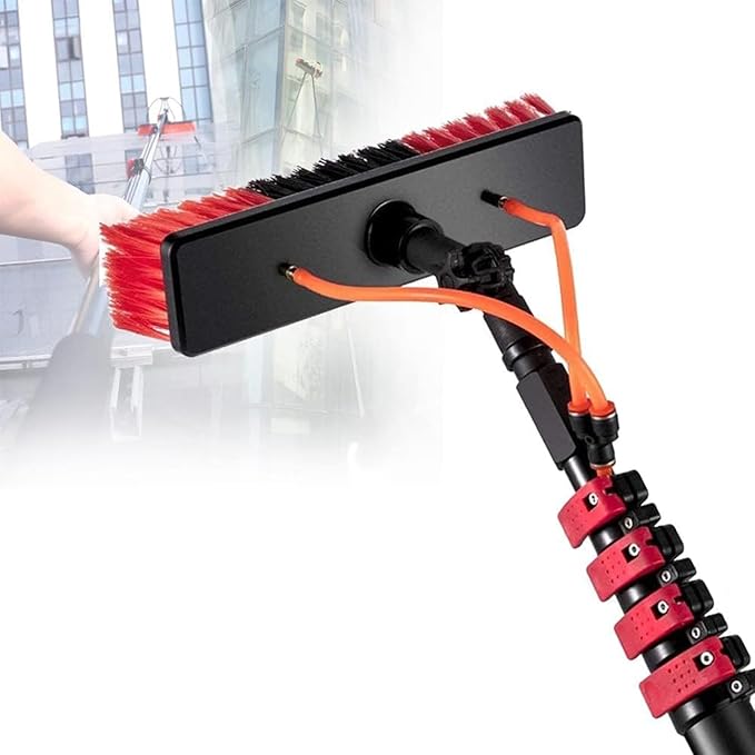 Window Cleaning Tool Window Telescopic Cleaning Brush with Extension Pole Water Fed Extendable Brush for Cleaning Photovoltaic and Solar Panels and Other Cleaning Activities30cmBrush-9mRod