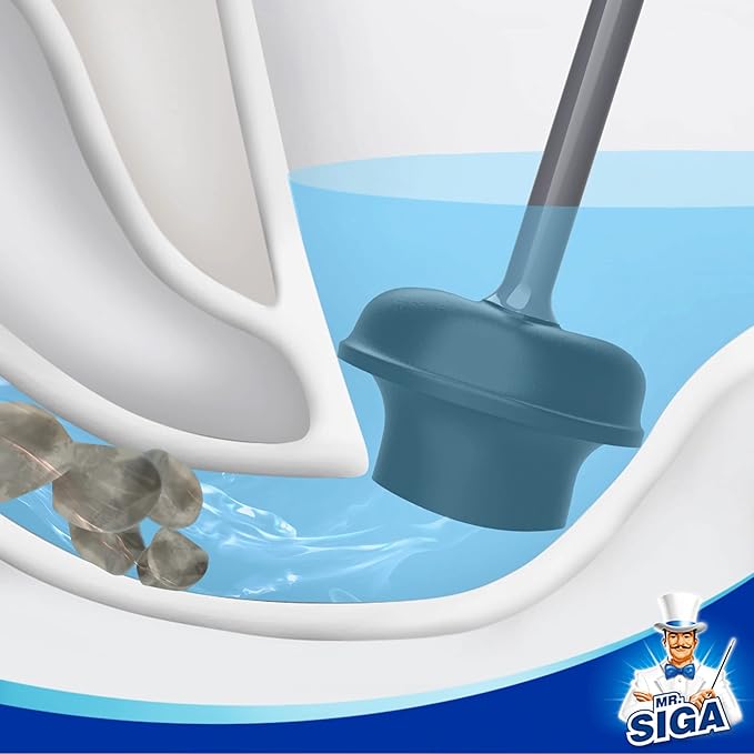 MR.SIGA Toilet Plunger with Holder Heavy Duty Plunger with Sturdy Handle for Toilet Cleaning Gray