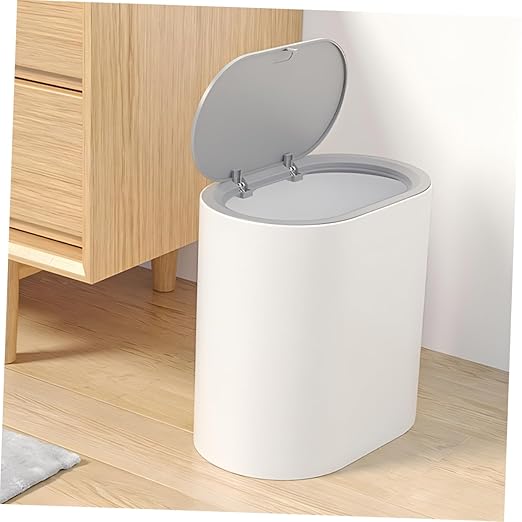 Happyyami Lidded Trash Can Press Type Cover Nordic Style Household Waste Basket for Bathroom Kitchen Bedroom Living Room Compact Lightweight Design Made of Material