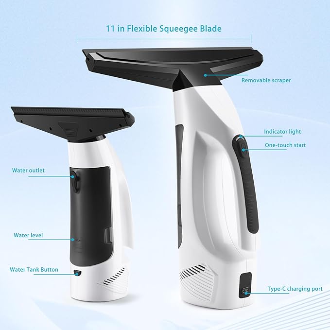Window Vacuum Squeegee Cordless Handheld Window Vac with Multi-Purpose Spray Bottle &amp Microfiber Cloth Electric Cleaning Tool for Windows Tiles Mirror Countertop Car Windshield