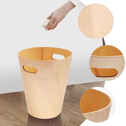 Garneck Wooden Trash Can Small Wastebasket Round 23X23X28Cm Desk Garbage Bin for Bedroom Office Table Use