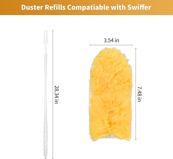50 Pack Duster Refill Compatible with 1 Extendable Handle 360 Heavy Duty Duster Kit with 1 Handle Multi-Surface Disposable Dusters Refills for Cleaning Corner Furniture Car Blinds