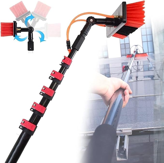 Window Cleaning Pole Water Fed Extendable Brush Window and Solar Cleaning Pole Extendable Solar Panel Washing Equipment Cleaning Conservatory Roof30cmBrush-9mRod