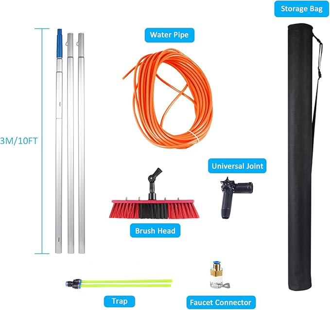 Solar Panel Cleaning Brush and Pole Kit with 5 12m Water Fed Pole 30/50cm Water Brush Outdoor Window Cleaning Tools for Water Fed Pole Window Cleaning