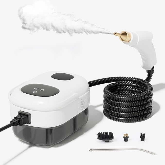 2500W Handheld Steam Machine with Touch Screen High Pressure High Temp Cleaner for Home Kitchen Bathroom Car 15s Heat Up 6 Adjustable Levels Lightweight Design(White)
