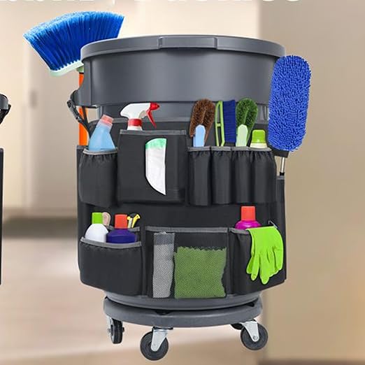 Durable Trash Can Bag Multi-Pocket Storage 32-55 Gallon Organizer with Heavy Duty Feature Commercial Cleaning Accessory Garbage Bin Holder with Convenient Design Housekeeping Supplies for Park