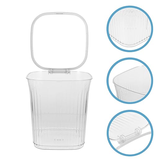 Large Capacity Transparent Striped Trash Can with Square Space-Saving Design for Bathroom Bedroom Living Office Garbage Wastebasket