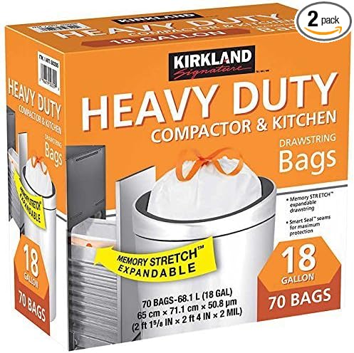 Kirkland Signature Compactor Kitchen Trash Bag with Gripping Drawstring Secure Full Size 2-Pack