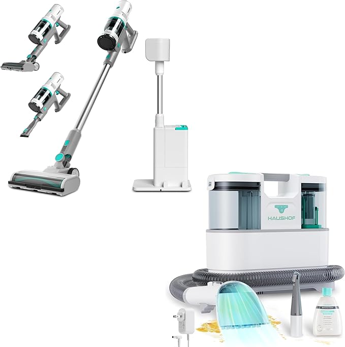 HAUSHOF Cordless Vacuum Cleaner with Auto Empty Station &amp Cordless Carpet &amp Upholstery Cleaner