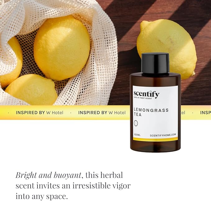 Scentify Lemongrass Aroma Oil Refill Scent for Oil Diffusers - Lemongrass Clove Musk Scents - Luxurious Relaxing Aromatherapy Diffuser Fragrance 100ml 3.38 oz
