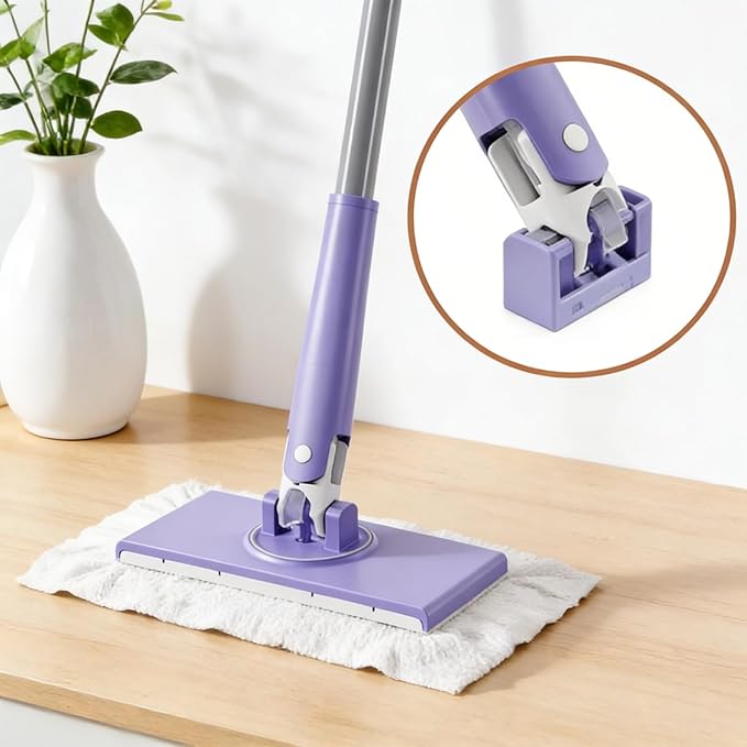 Zero Touch Mini Mop Snap Grip Mini Mop with Automatic Cloth Lock No-Touch Wet &amp Dry Flat Cleaner for Floors Walls &amp Corners Includes Reusable Cleaning Cloths (Purple 36in)