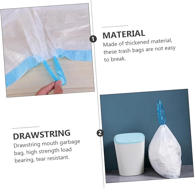 VICASKY 90pcs Drawstring Trash Bags Disposable Garbage Bags with Handles for Kitchen and Bathroom Use Gray and White Color Random Styles Random Color