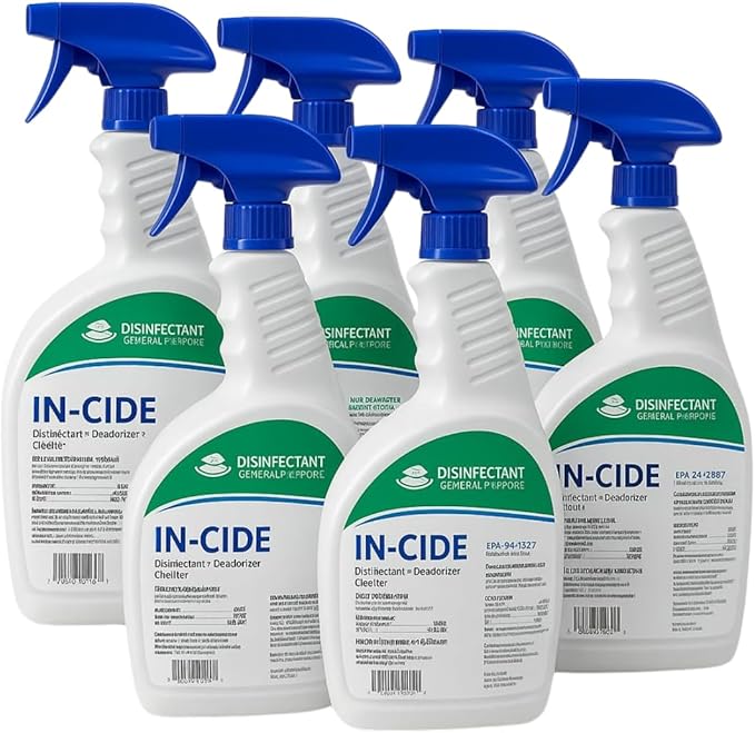 In-Cide EPA Registered Disinfectant Spray - Kills 99.9% of Germs Mold Mildew and MRSA - Multi-Surface Cleaner for Home School &amp Hospital - Fresh Scent - 24 oz (6 Pack)