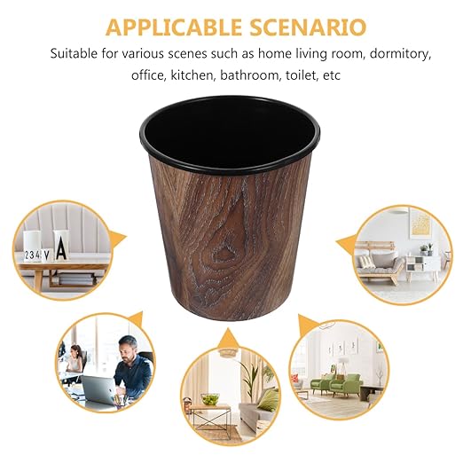 Wood Grain Trash can 1.8 Gallon Plastic Wastebasket Open Top Small Round Garbage Bin for Home Office Bathroom Living Room Imitation Wood Style