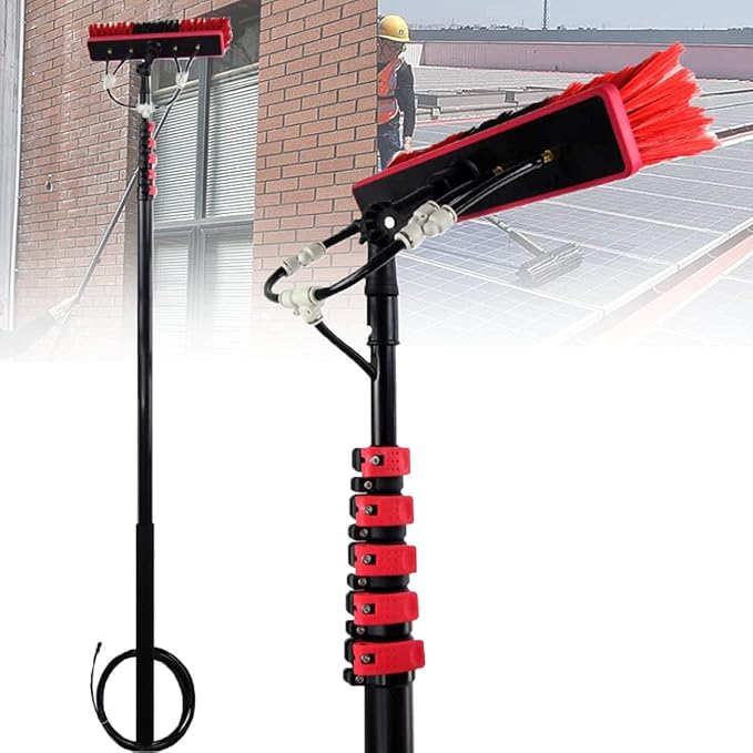 Glass Cleaning Brush Home Water Fed Telescopic Pole Kit Solar Panel Brush Rotating for Photovoltaic PanelSolar Panel Cleaning Brush and Pole Water Fed 3.6-11M Telescopic Rod Window Cleanin