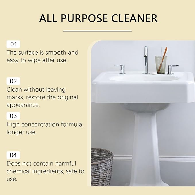 Multi-Purpose Cleaner For Kitchen Bathroom &amp Tiles - Removes Stains Grease - Gentle Formula Easy To Use(2PCS)