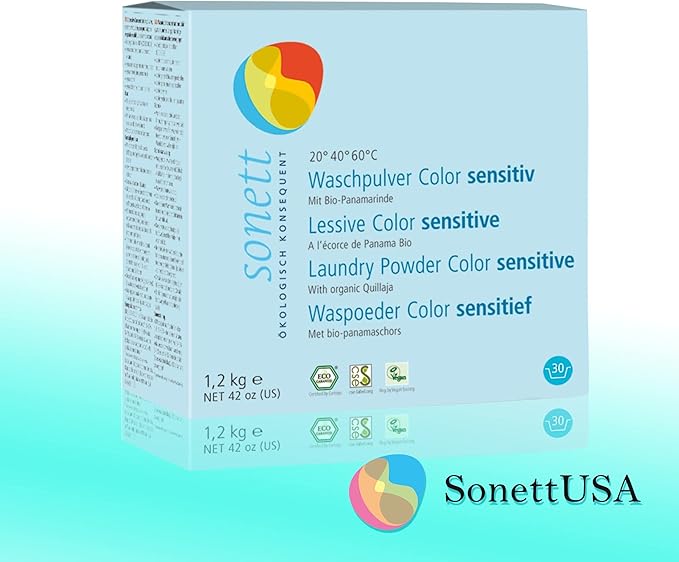 Sonett Organic Laundry Powder Color Sensitive for Sensitive Skin For People With Allergies 42 oz (Pack of 4)