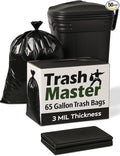 65 Gallon Contractor Heavy Duty Garbage Bags | 50 Bags w/Ties | X-Large 3 MIL Thickness | For Large Commercial Jobs | Construction Clean Up | Trash bags for Yard Clean up - TrashMaster (50)
