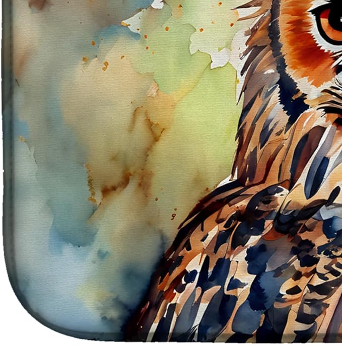 Caroline's Treasures DAC3223DDM Eurasian Eagle Owl Dish Drying Mat Absorbent Dish Drying Mat Pad for Kitchen Counter Dish Drainer Mat for Countertop 14 x 21 Multicolor