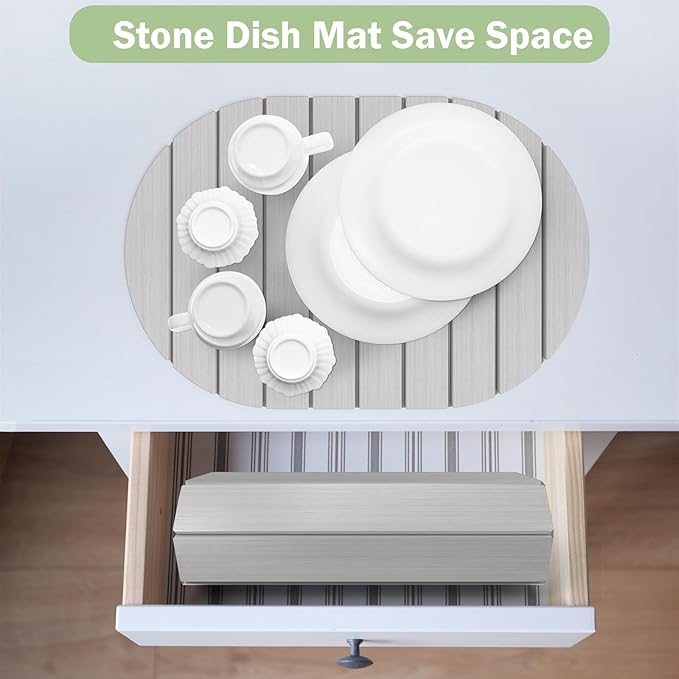 Stone Dish Drying Mat for Kitchen Counter24(L)×16(W) Collapsible Fast-Drying Diatomaceous Earth Mats with Towel Sanding ToolVersatile Stone Drying Mats for Cups Dishes Bottles