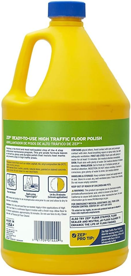 Zep Commercial High-Traffic Floor Polish 4-1 Gallon Bottles Professional Grade Floor Finish For a Range Of Hard Floor Surfaces (ZUHTFF128)