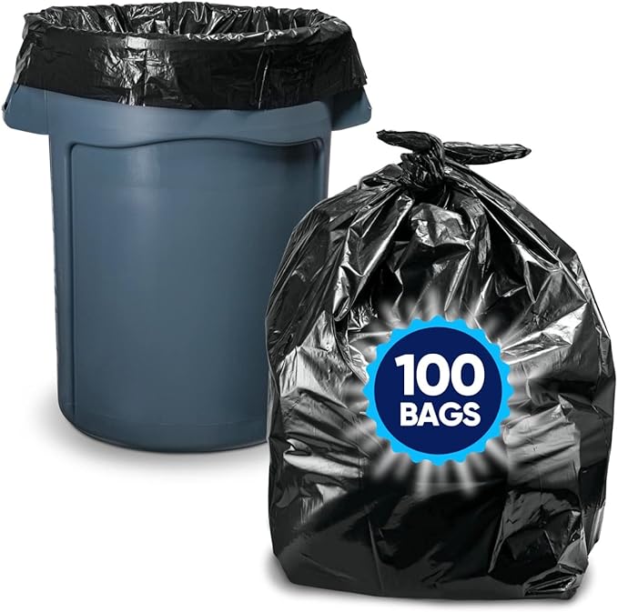 30-33 Gallon Trash Bags Heavy Duty (100 Bags w/Ties Value Pack) Large Black Trash Bags 30 Gallon - 32 Gallon