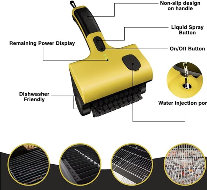 High-Speed Cordless Electric Grill Cleaner Bristle-Free Rechargeable Brush Picnic Camping BBQ Wire Bathroom Tile Bathtub Cleaning Tool