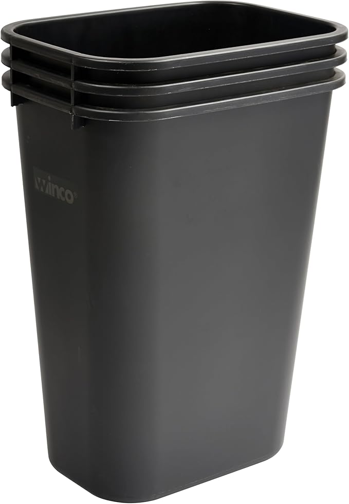 Winco Waste Basket for Home and Office 10 Gallon Black