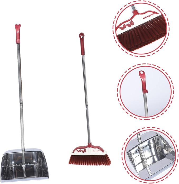 DECHOUS Stainless Steel Broom Dustpan Hand Broom Brush Cleaning Long Handle Home Office Cleaning Accessories