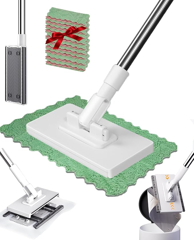Mini Mop Cloth Changing Mini Mop with 180° Rotating Head Lazy Mops Automatic Gripping Portable Self-Squeeze Small Mops Wet &amp Dry Cleaning for Floors Tile Ceiling (with 10 Cloths)
