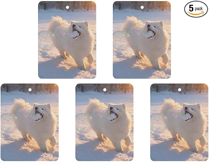 5PCS Car Air Freshener Hanging Personalized Double Sided Snowy Samoyed Car Fresheners Long Lasting New Cars Scents Cute Automotive Freshies for Closets Drawers (tea)