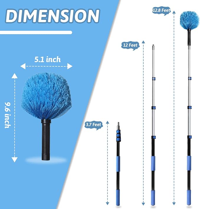 20 Foot Cobweb Duster with Extension Pole 2 PCS Webster Cobweb Duster for High Ceilings/Corners Spider Web Brush with Pole for Outdoor &amp Indoor Web Cleaning Outdoor Cobweb Brush Kit by MAYKI