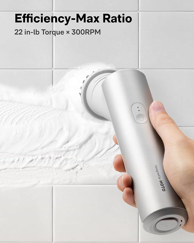 HOTO Handheld Short-Handle Electric Spin Scrubber IPX7 Waterproof Cordless Scrubber Brush Bathroom Cleaning Brush Max 22 in-lb with 9 Brush Heads for Bathroom Shower Kitchen Sink Tile