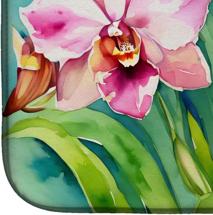 Caroline's Treasures DAC1555DDM Orchids in Watercolor Dish Drying Mat Absorbent Dish Drying Mat Pad for Kitchen Counter Dish Drainer Mat for Countertop 14 x 21 Multicolor