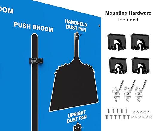 Clean &amp Sweep 5S Shadow Board/Wall Mount Broom Holder 68 x 30 Board 5S Cleaning Station - with Broom and Dustpan Set Included Made in The USA by AccuformNMC Blue/Black PSB716BUBK