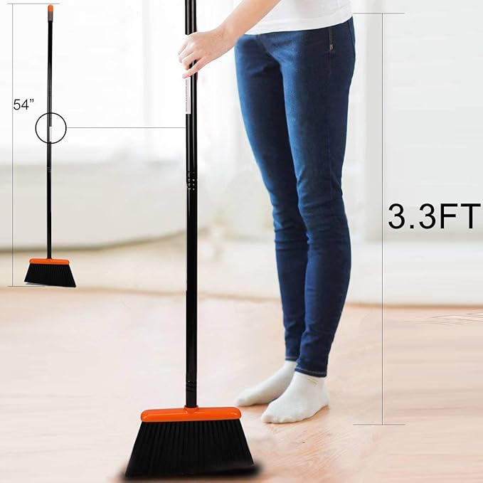 TreeLen Broom and Dustpan Set with 52 Long Handle for Home Kitchen Room Office Lobby Floor Use Upright Stand Up Stand Up Broom with Dustpan Combo